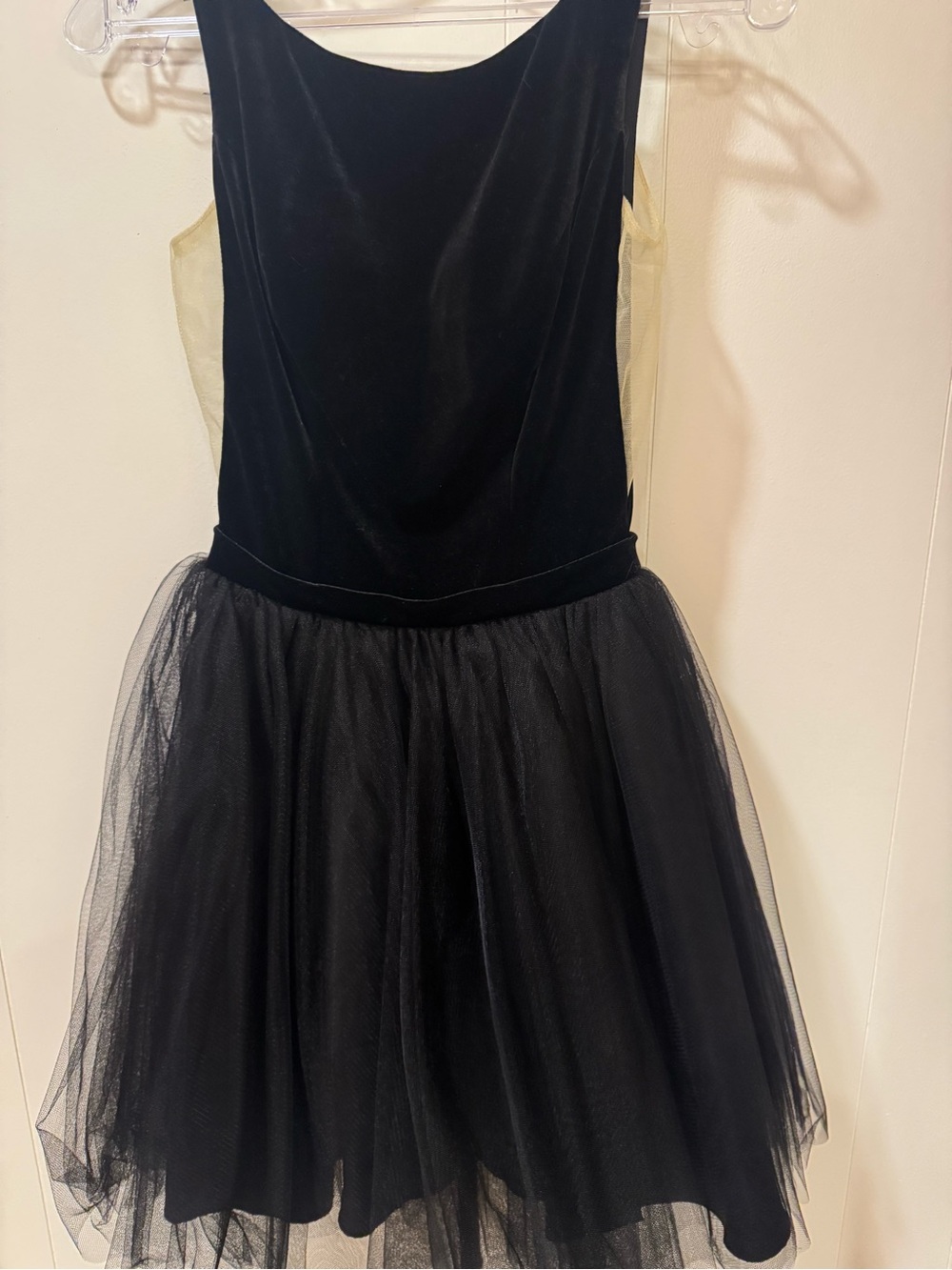 Never Worn Alyce Black Velvet Bodice with Tulle Skirt and corset back.